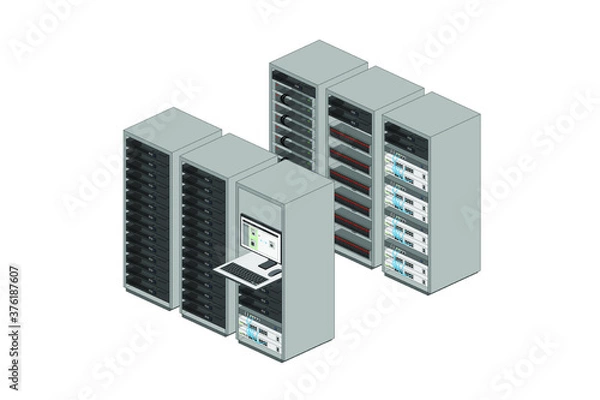 Fototapeta Server room for providing cloud services and consists of physical equipment with graphic data storage and networking.