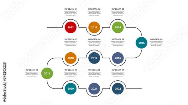 Fototapeta Timeline with 11 elements, infographic template for web, business, presentations, vector illustration