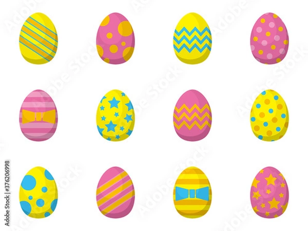 Fototapeta Simple illustration of colorful and happy Easter eggs based on pink and yellow