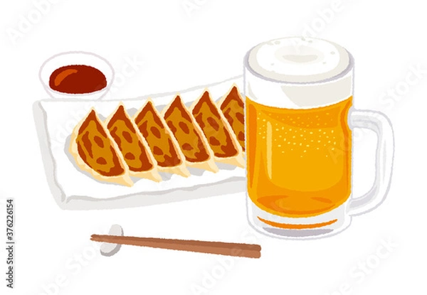 Obraz ビールと焼き餃子のイラスト