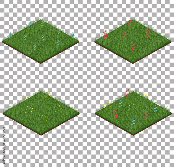 Obraz Set of isometric grass tiles with flowers