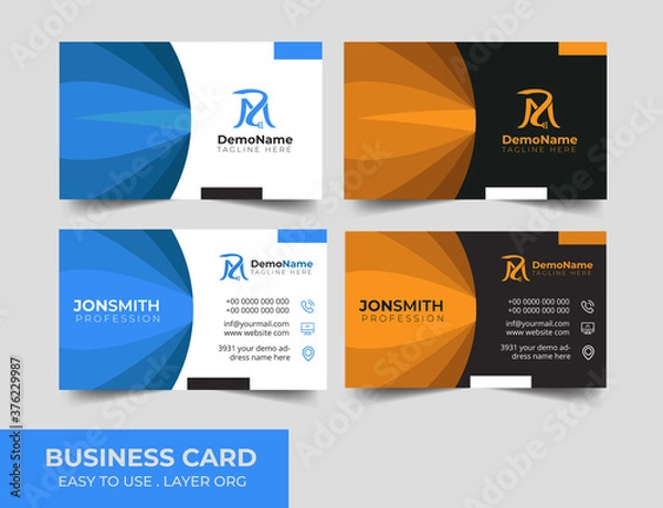 Fototapeta Blue and orange and black  Color Scheme with abstract Background Business Card Design Template. Can be adapt to Brochure, Annual Report, Magazine,Poster, Corporate Presentation, Portfolio, Flyer,