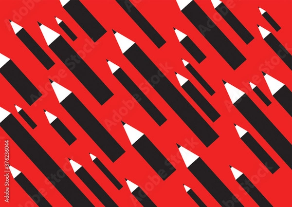Obraz black flying pencils on a red background