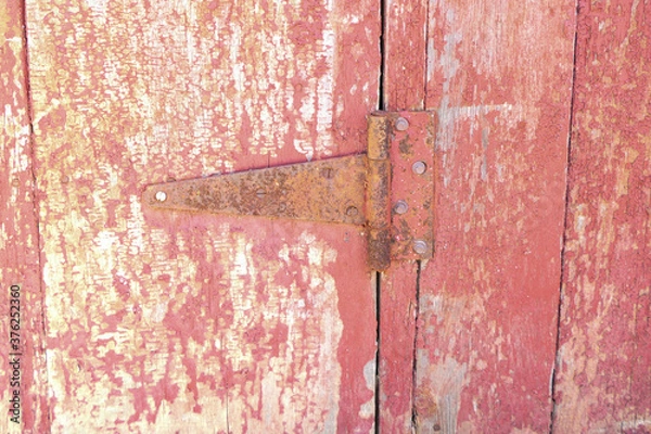 Obraz old wooden door with rusty hinge