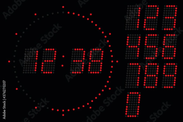 Fototapeta Digital 70 clock with red dots. Vector illustration on black background