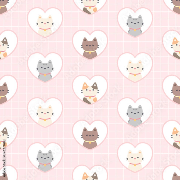 Fototapeta Cat in a heart frame seamless pattern background