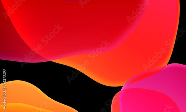 Obraz Abstract geometric fluid red orange color gradient on black background. Trendy design graphics used for wallpaper screen tablet and phone. Dark mode.