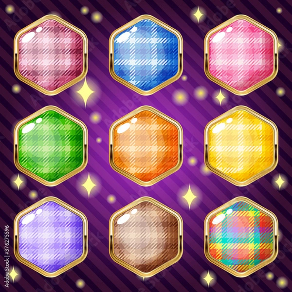 Obraz Scotch hexagon in border gold for match 3 puzzle game. Vector illustration.