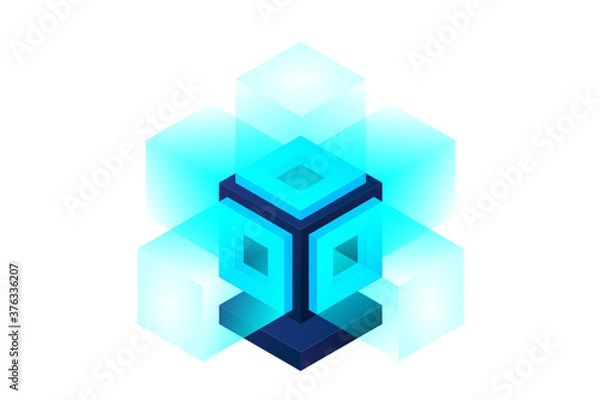 Obraz Server. Digital space. Data storage. Data center. Big Date. Conceptual illustration, data flow. Isometric vector illustration. 3D