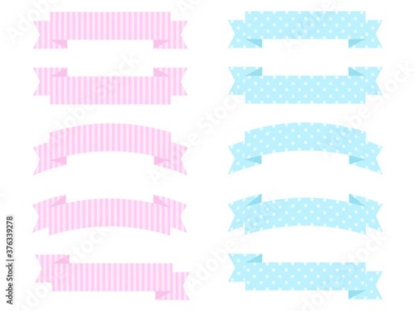 Fototapeta Cute ribbon banner set with patterns of stripes and dots. Vector illustration.
