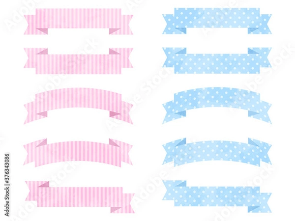 Fototapeta Akwarela teksturowanej wstążki transparent z wzorami w paski i kropki. Ilustracji wektorowych.