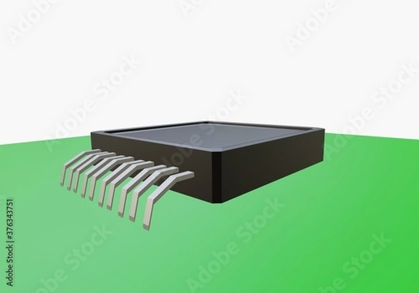 Obraz 3d closeup black electronic  chip with many leg isolate on white background 3D rendering