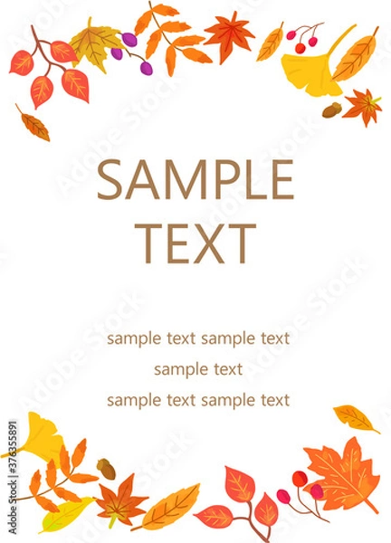 Fototapeta 秋の紅葉した葉っぱのフレーム