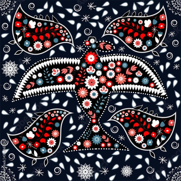 Obraz Seamless pattern, north folk ornament with bird, vector illustration