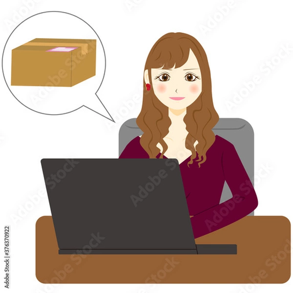 Fototapeta パソコン　女性　買い物　荷物