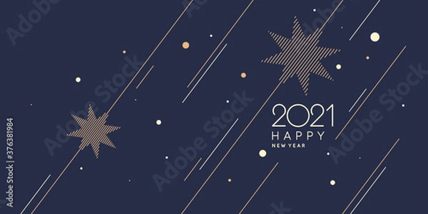 Fototapeta Background with the inscription Happy New Year. Vector illustration in flat style with gold lines.