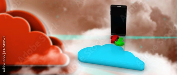 Fototapeta 3d illustration uploading downloading arrow with mobile