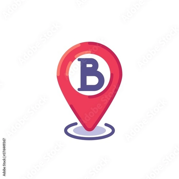 Fototapeta Point B location pin flat icon, vector sign, position B map pointer colorful pictogram isolated on white. Symbol, logo illustration. Flat style design