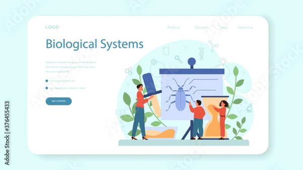 Fototapeta Biology school subject web banner or landing page. Scientist