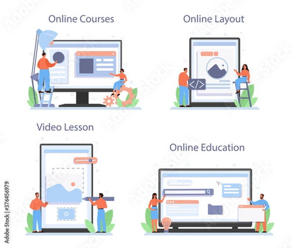 Obraz Layout designer online service or platform set. Web development,