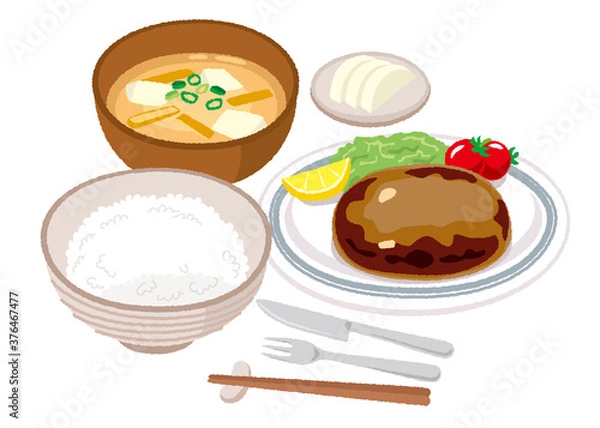 Obraz ハンバーグ定食のイラスト