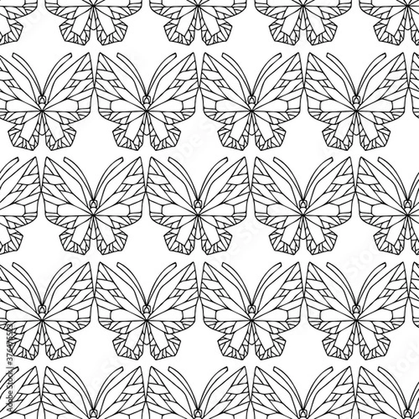 Obraz Abstract seamless vector pattern black and white lined design of butterfly