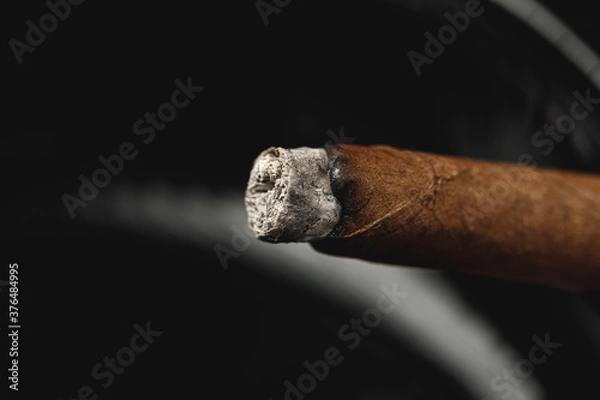 Fototapeta Lighted cigar in an ashtray close up