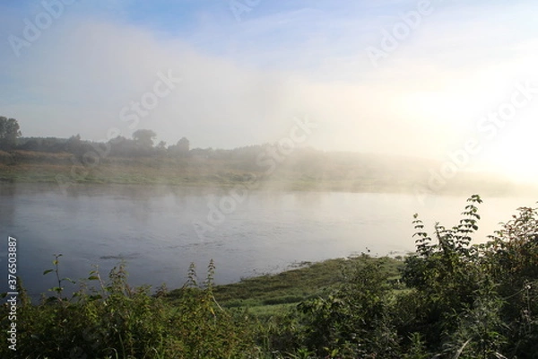 Obraz View of the misty river from the morning in summer