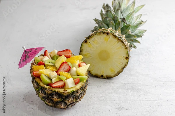 Obraz fruit salad in pineapple with different fruits.