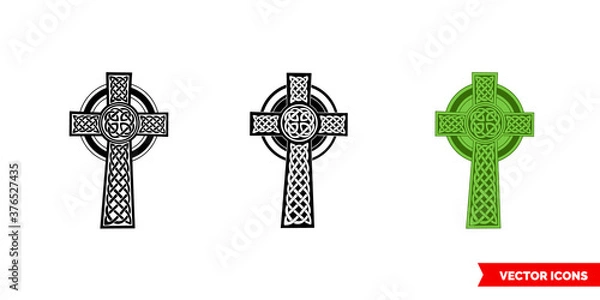 Fototapeta Celtic cross icon of 3 types color, black and white, outline. Isolated vector sign symbol.