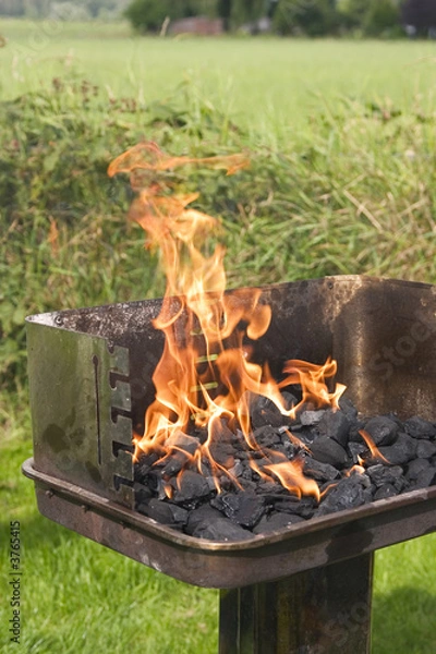 Fototapeta high flames on barbecue