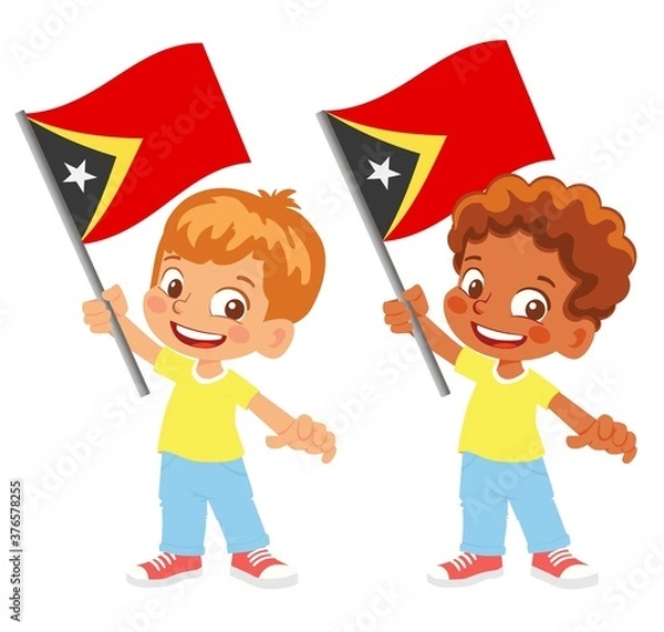 Fototapeta East Timor flag in hand set