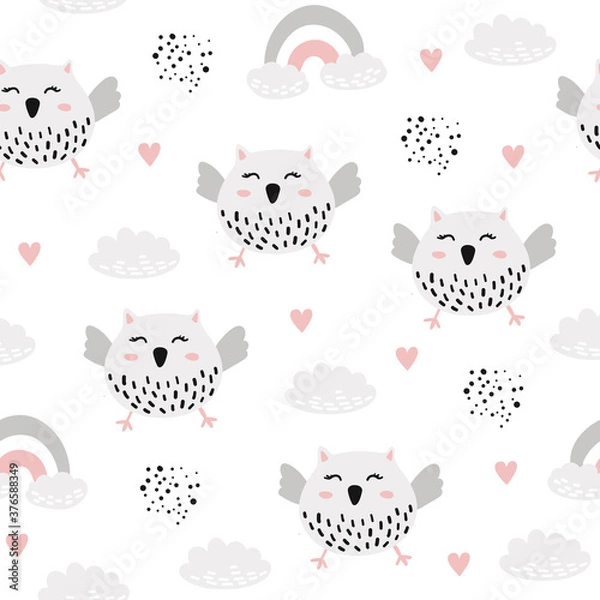 Fototapeta Seamless pattern with cute owl