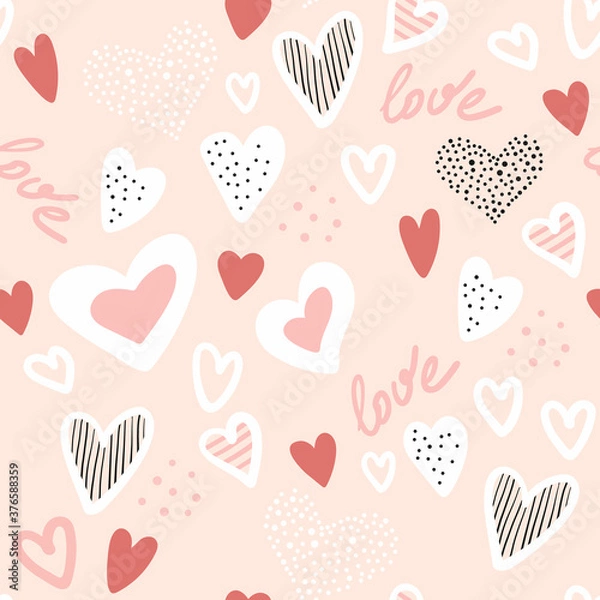 Fototapeta Seamless childish pattern with hand drawn hearts