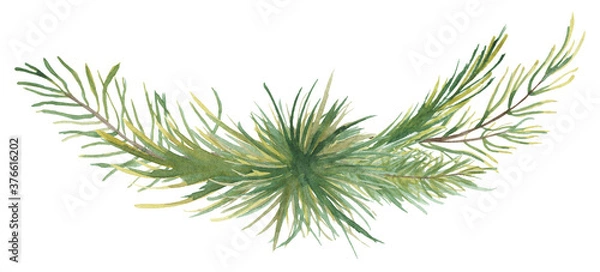 Fototapeta Watercolor Christmas floral bouquet with pine tree branches decor