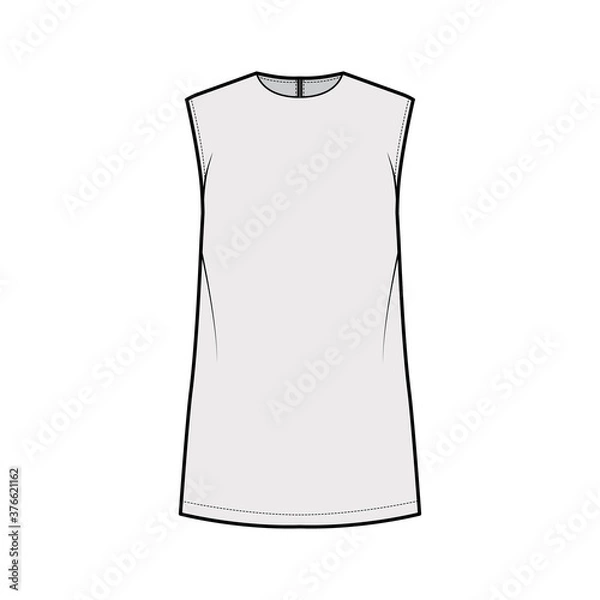 Fototapeta Cady tunic technical fashion illustration with crew neckline, sleeveless, oversized, back zip fastening, elongated hem. Flat apparel shirt template front grey color. Women men, unisex top CAD mockup