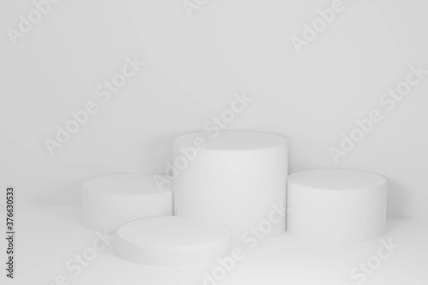 Fototapeta 3d illustration with geometric step white cylinder podium platform for cosmetic product presentation.Mock up design empty space. Abstract composition in background modern style