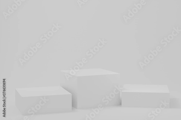 Fototapeta Step cube podiums white background. Abstract minimal scene with geometrical. Scene to show cosmetic products presentation. Mock up design empty space. Showcase, shopfront, display case. 3d render.