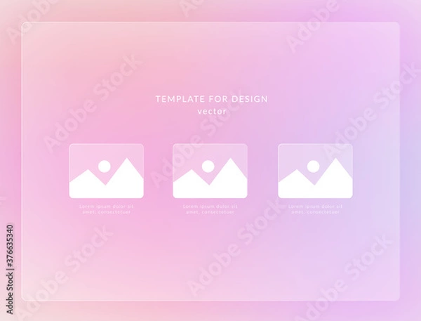 Fototapeta Vector template in modern glassmorphism style with gradient blurred background.  Ui, banner, landing page, presentation with space for text. 