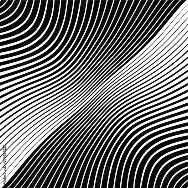 Fototapeta Abstract warped Diagonal Striped Background . Vector curved twisted slanting, waved lines texture
