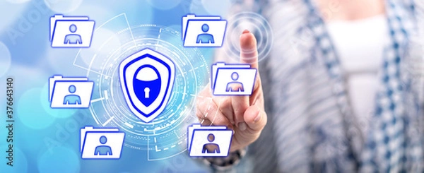 Fototapeta Woman touching a personal data security concept