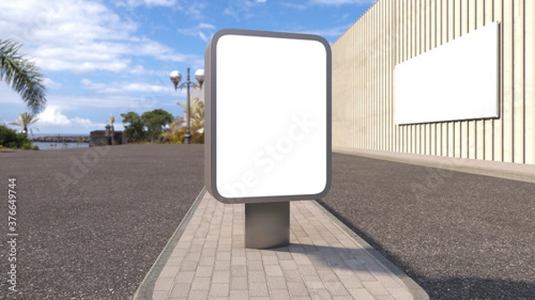 Fototapeta blank billboard empty advertisement isolated on street background. Empty banner mockup template  light box - 3D rendering