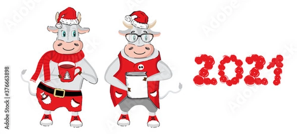 Fototapeta Year of the bull 2021. New year illustration. Vector.	