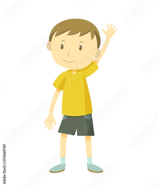 Obraz Boy in t-shirt and shorts pulls hand up