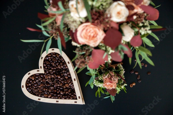 Obraz Wedding bouquet and decorative ring box