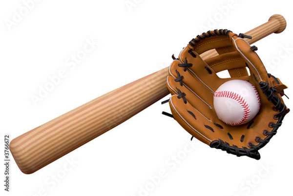 Obraz Baseball bat, ball and glove isolated over white
