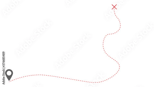 Fototapeta dashed line trace and plane route isolated on white.