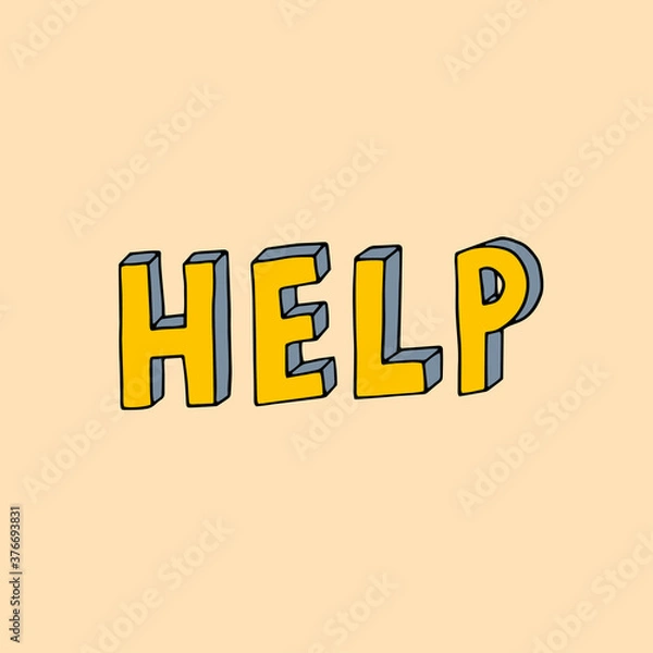 Obraz Lettering Help in yellow handwritten letters. Doodle vector illustration