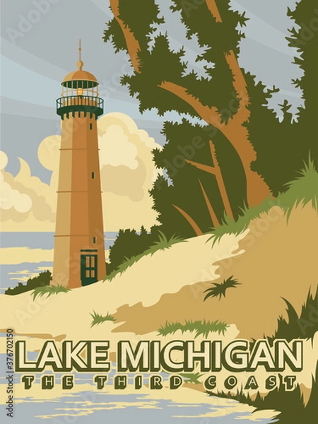 Obraz Michigan. The great lakes state. Touristic poster in vector