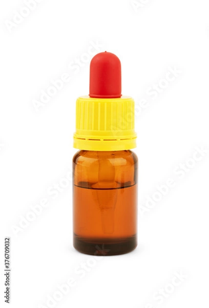 Fototapeta Old fashioned drug bottle with label, isolated, clipping path.